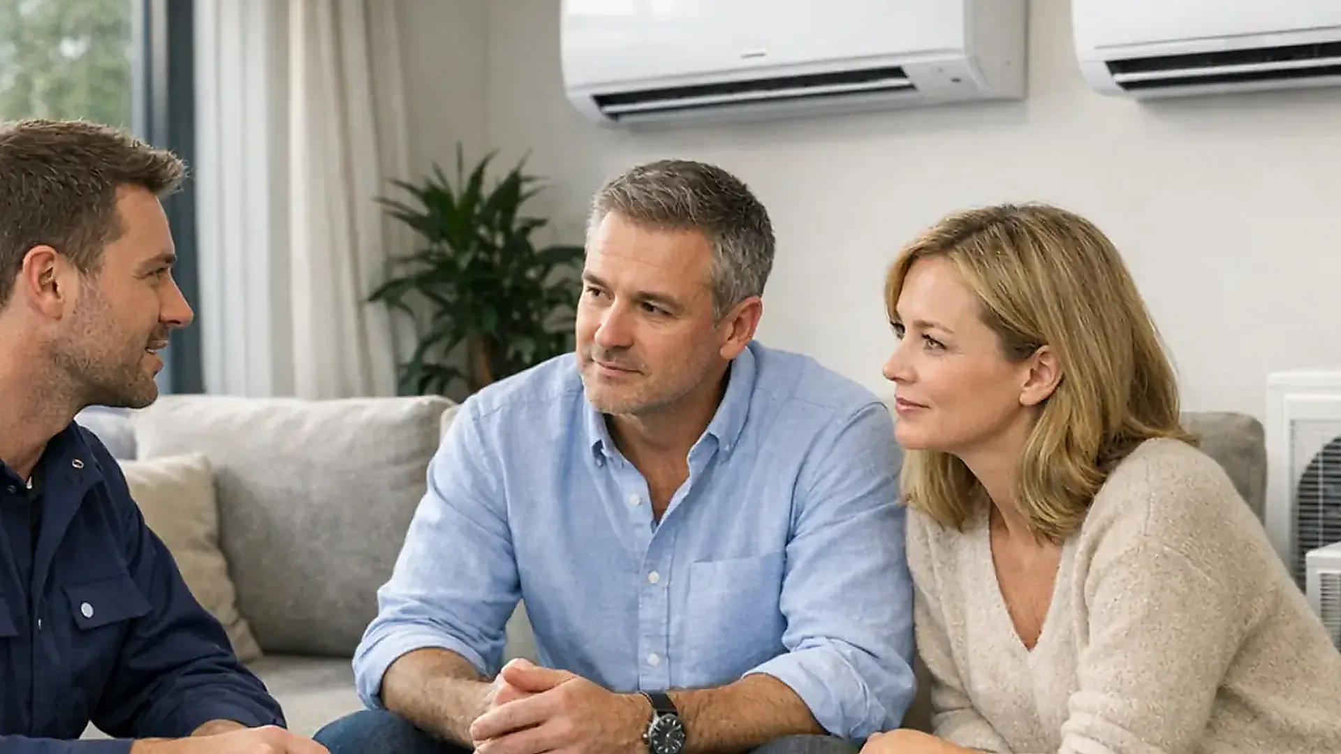 Homeowner consultation about air conditioning layout and equipment choices